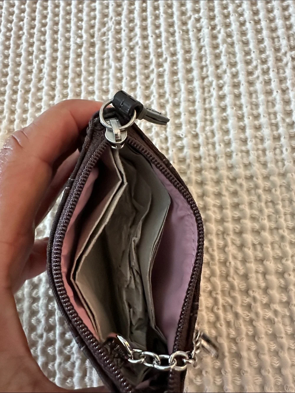 Y2K NWOT Coach mini pouch in dark brown signature jacquard.